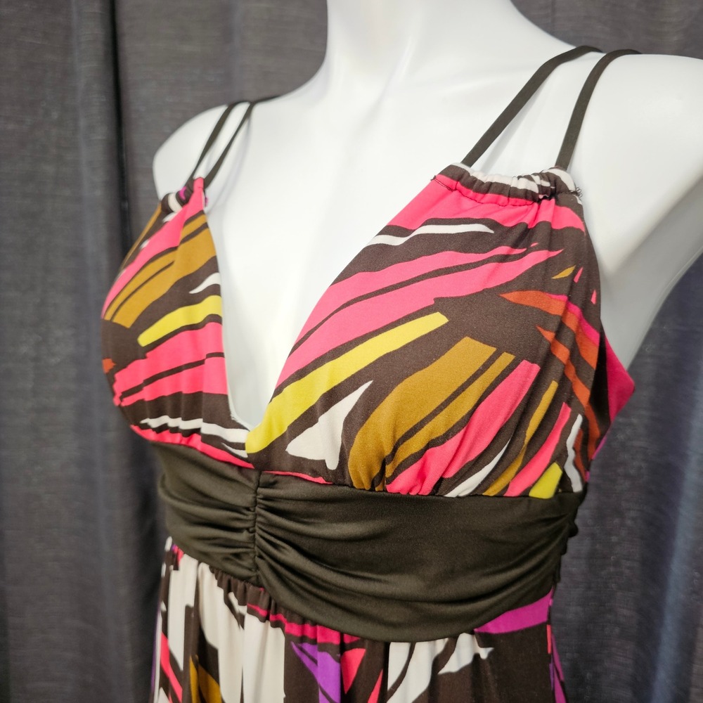 Floral Maxi Dress Tropical Casual‎ Summer Dress Womens Size Medium Brown Pink - Picture 2 of 11